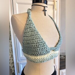 Medium Crocheted‎ Teal Ombre Halter Top Boho Summer